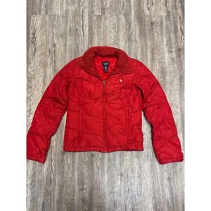Vintage Women's Abercrombie Fitch Puffer Jacket Rose Red Warm Lightweight Coat
